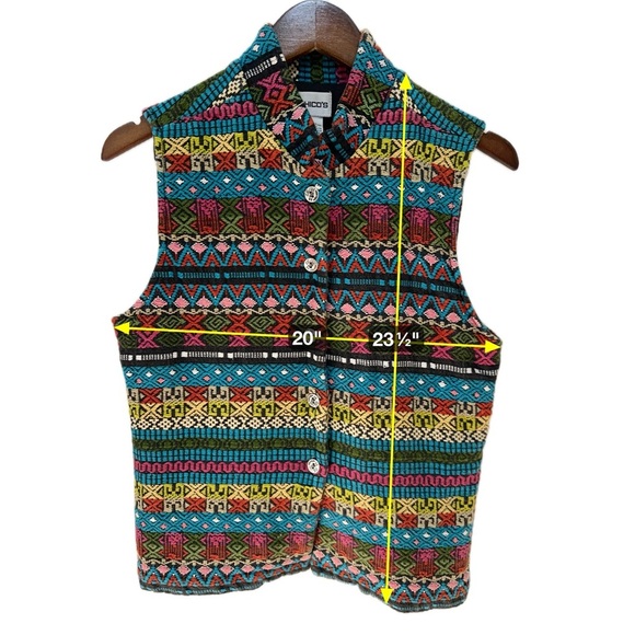 184 Chico's | EUC India Boho Vest - Blue Yellow Colorful Aztec Pattern (Size 1) - Picture 11 of 11